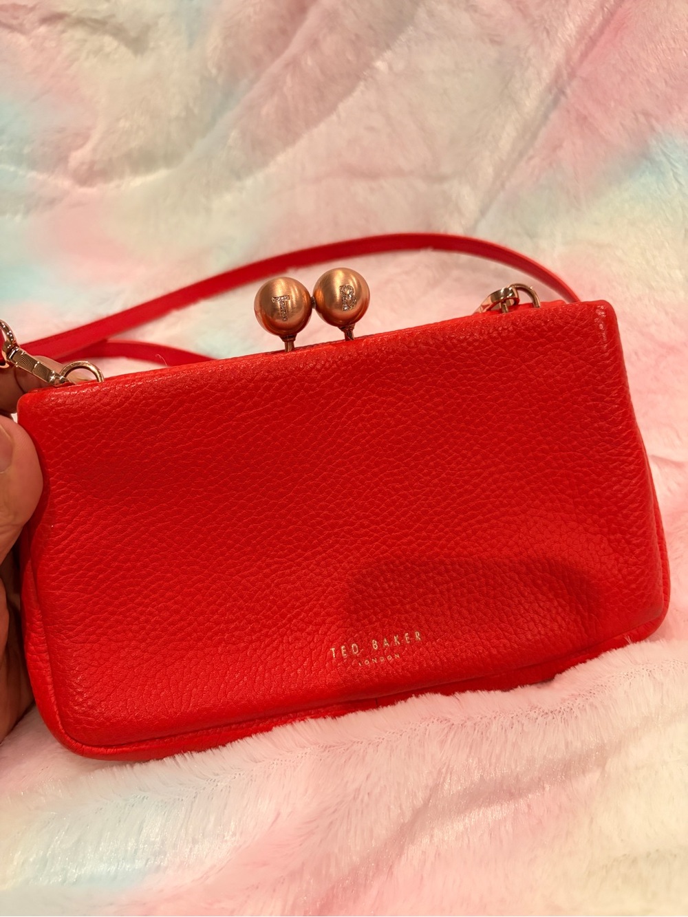 Ted Baker Red Pebbled Leather Kiss-Lock Crossbody